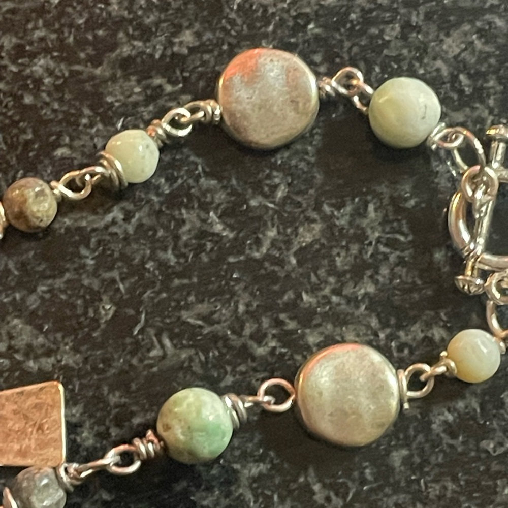 Silver tone and Green Beaded Cross Bracelet - Picture 3 of 5